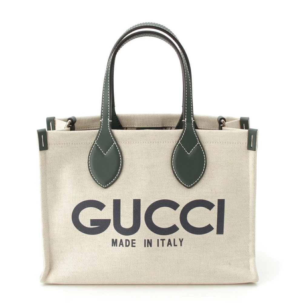 Gucci canvas leather shoulder handbag green black Beige Cream